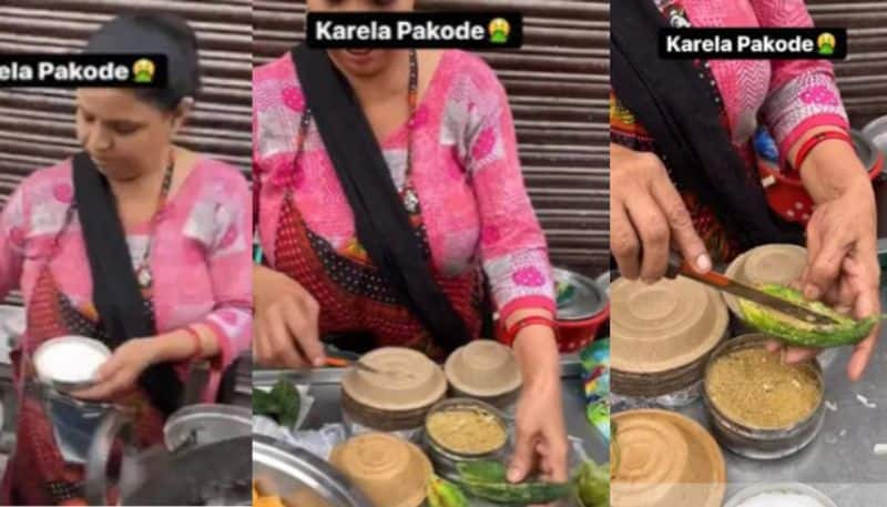 Street Vendor Makes  karela  Pakora