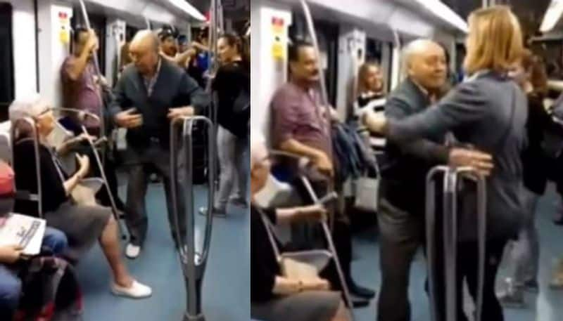 Elderly man wanted to dance with his wife on train but she denied