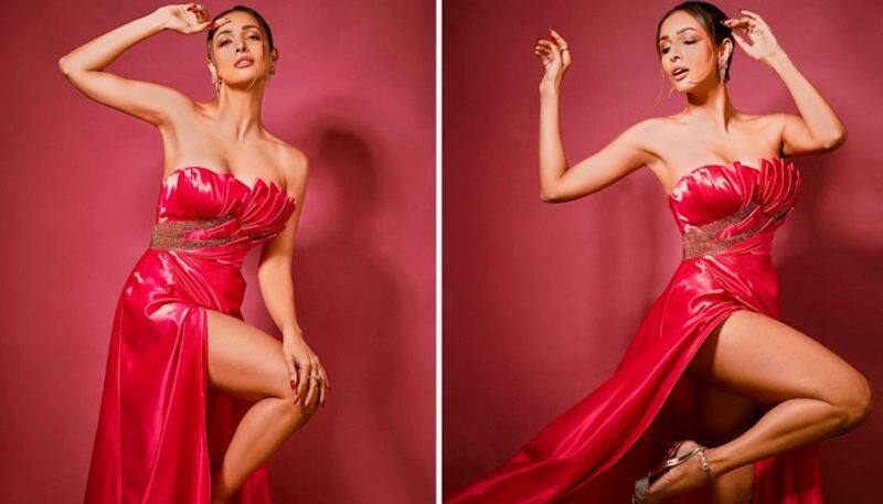 Sexy pictures: Malaika Arora shows off her perfect toned legs in high-high slit satin gown RBA