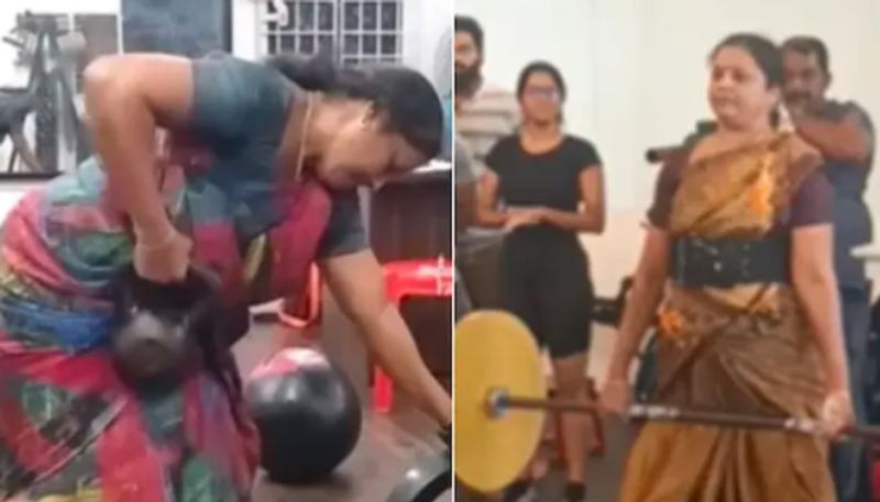 56 year old woman works out in saree with daughter in law