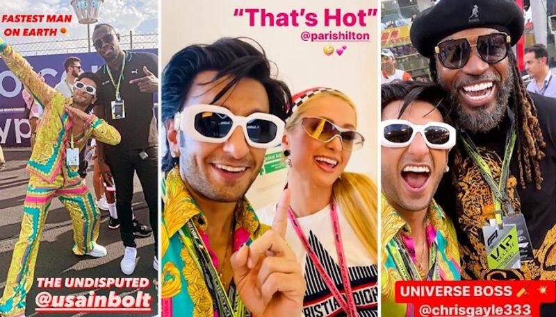 Ranveer Singh at Grand Prix: Actor poses with International celebs like Usain Bolt, Chris Gayle, Paris Hilton and more RBA