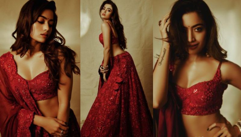 Rashmika Mandanna sizzles in a red lehenga