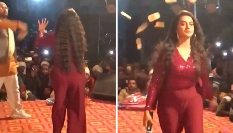 Viral Video: Akshara Singh gets angry as a man throws money on her during performance RBA