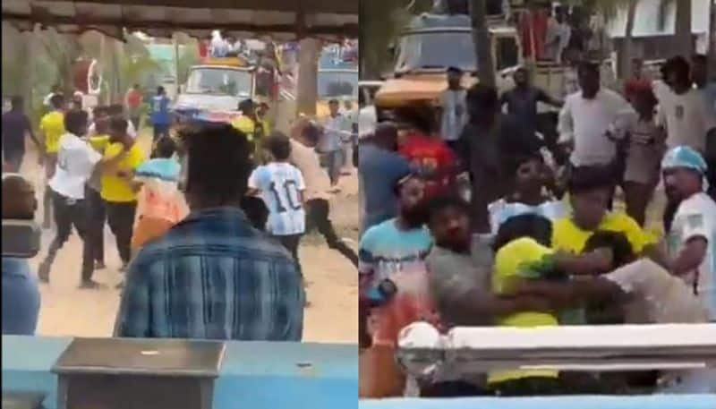 Fifa World cup Argentina and Brazil football fans fight broke out in Kerala Video goes viral in Social Media ckm