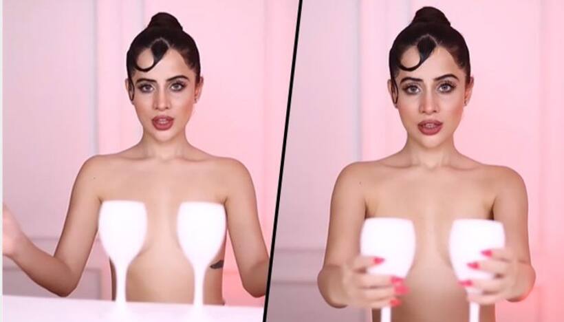 Uorfi Javed posts topless viral video, where her assets are covered by wine glasses; netizens react
