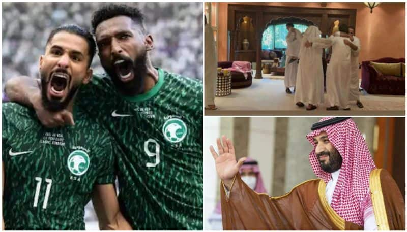 mohammed bin salman and people enjoy on saudi arabia beat argentina fifa world cup 2022