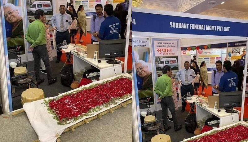 Funeral Service Startup stall attracts people in India International Trade Fair 2022 which held at New Delhis Pragati Maidan akb