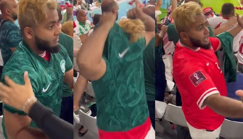 Saudi Arabia fan removed his jersey and celebrated poland win in FIFA World Cup 2022 akb