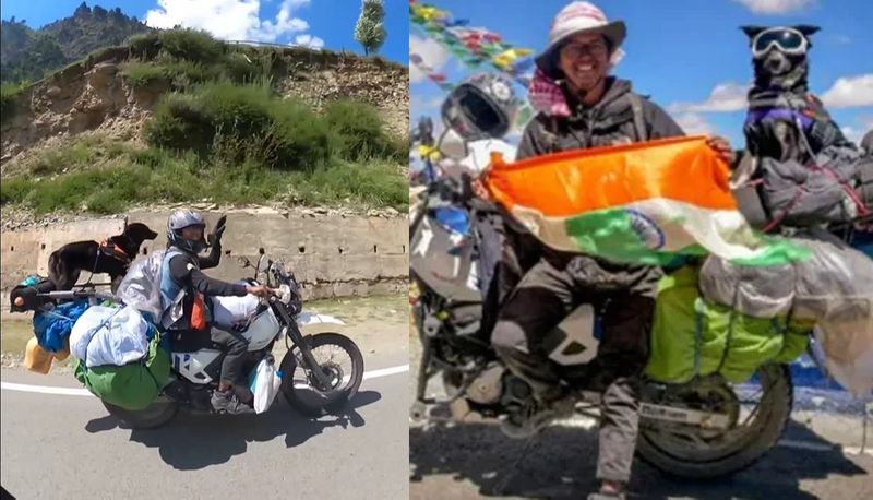 dogs ladakh trip with his biker owner video goes viral in Social Media akb