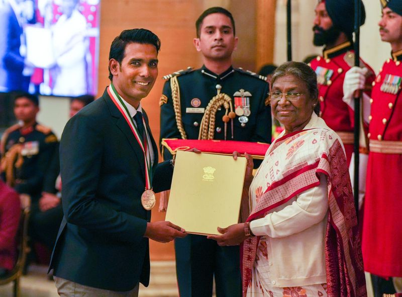 Ace Table Tennis Star Sharath Kamal Conferred With Major Dhyan Chand Khel Ratna Award By President Murmu kvn