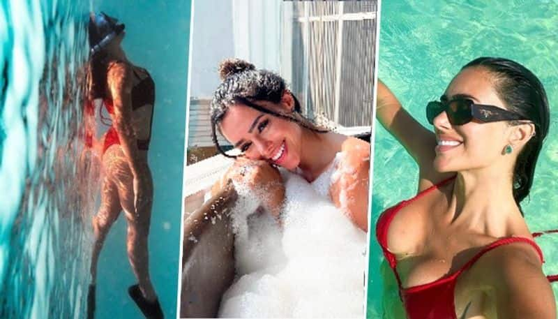 SEXY Pictures and Video Brazil star Neymar ex-girlfriend Bruna Biancardi strips naked for bubble bath in Maldives snt