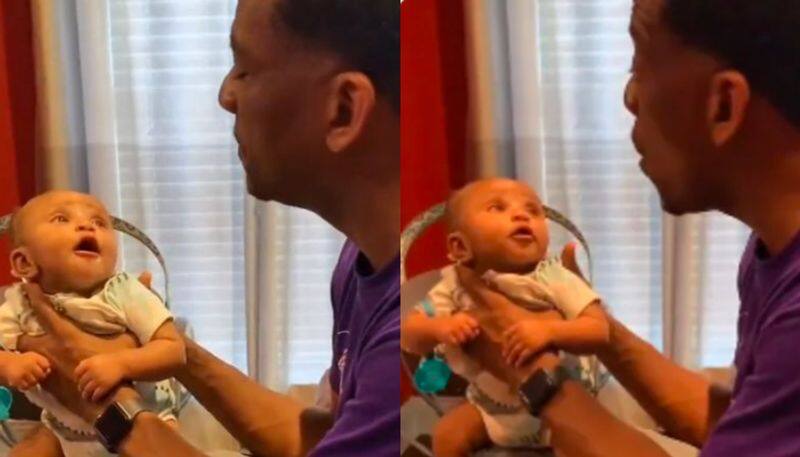 Adorable video shows 2 month old baby boy singing with his grandfather