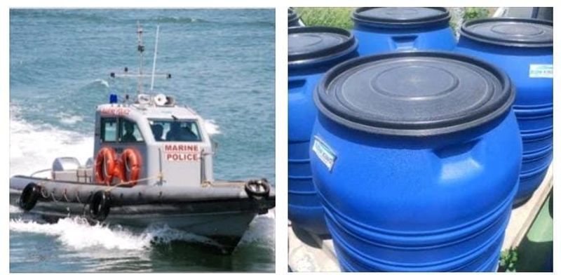 The Coast Guard seized the white powder which was smuggled in water cans