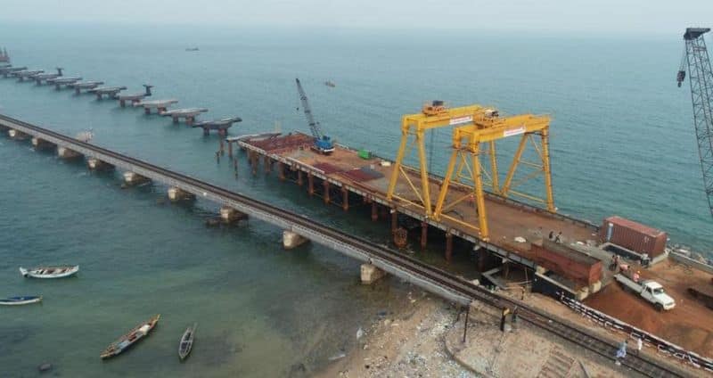 The first vertical lift sea bridge in India, the New Pamban Bridge, is 84% complete. See images