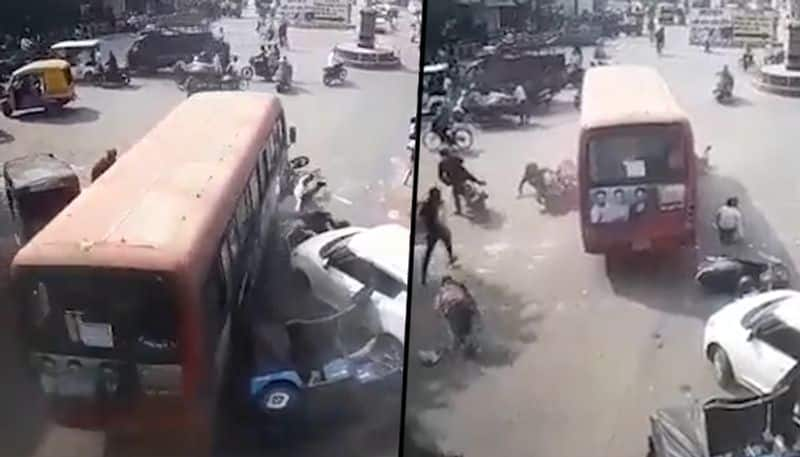 Madhya Pradesh: Bus crashes vehicles after driver dies of heart attack; CCTV footage goes viral - gps