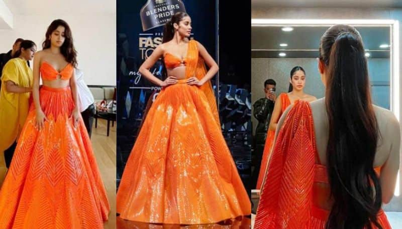 Janhvi Kapoor in orange Amit Aggarwal lehenga