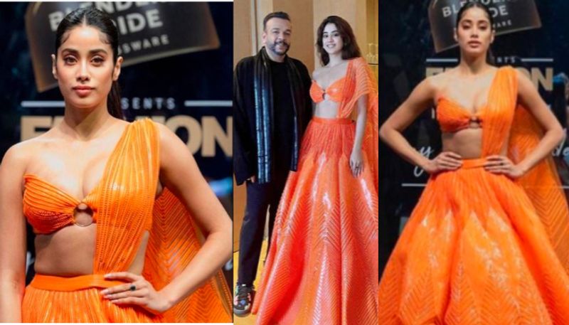 Janhvi Kapoor in orange Amit Aggarwal lehenga