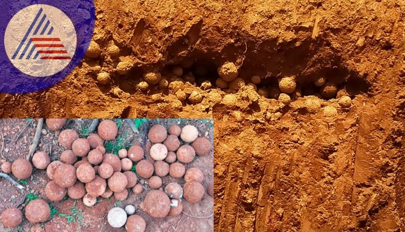 Historical medieval cannonballs found found in construction site at karkala rav