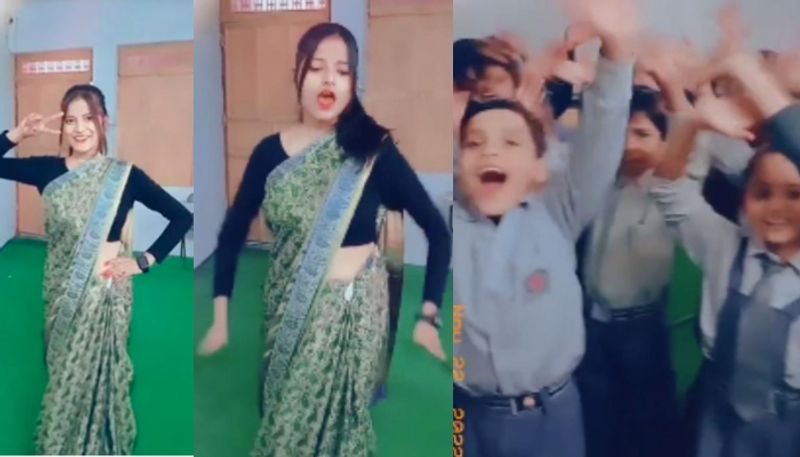 Teacher Dances to Bhojpuri Song With Students in Classroom