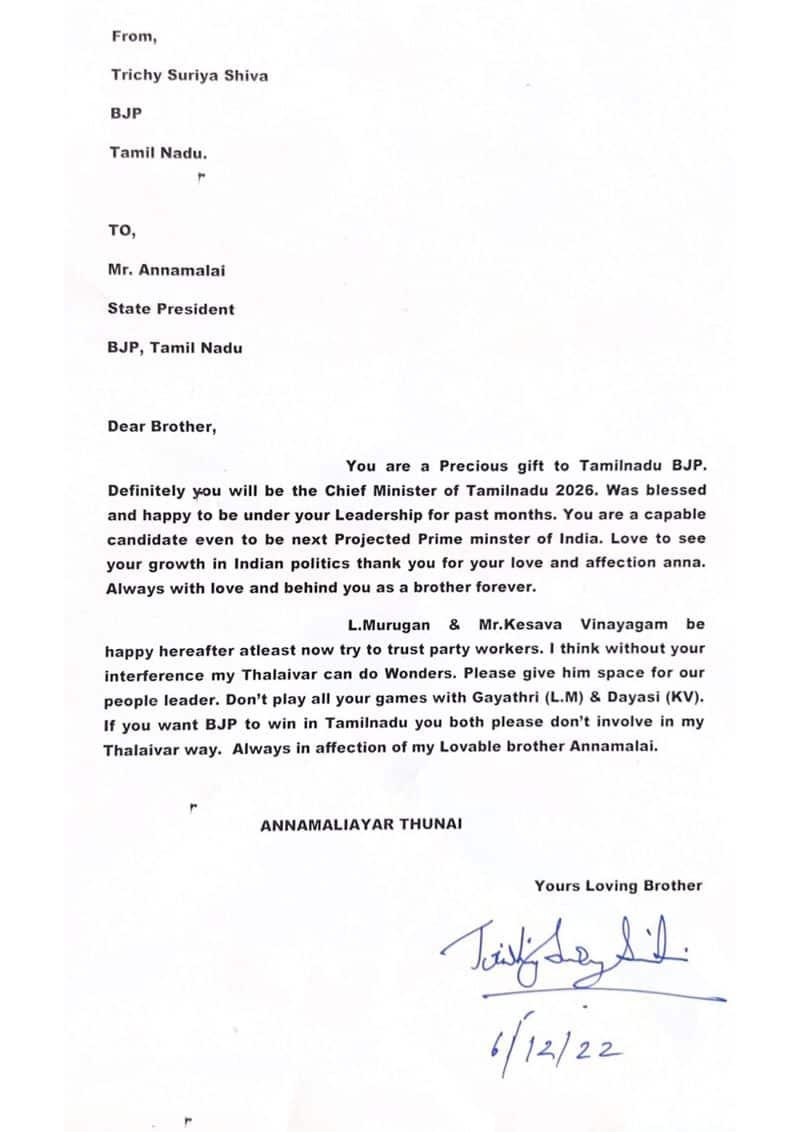 Suriya Siva letter to tn bjp president annamalai 