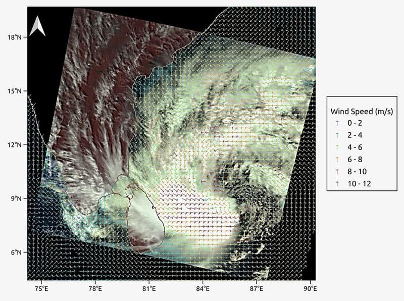 Images of Cyclone Mandous taken by the EOS 06 satellite have been released by ISRO.