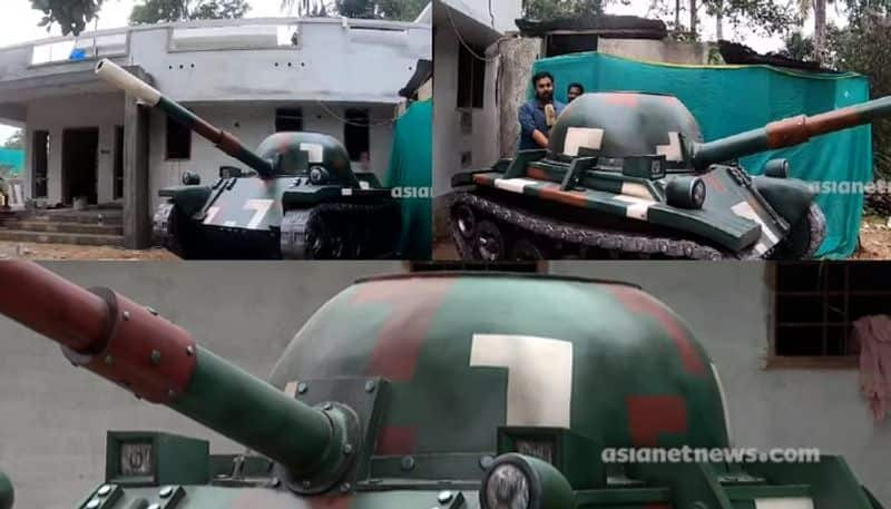 army tank model well in front of army officer home at kollam