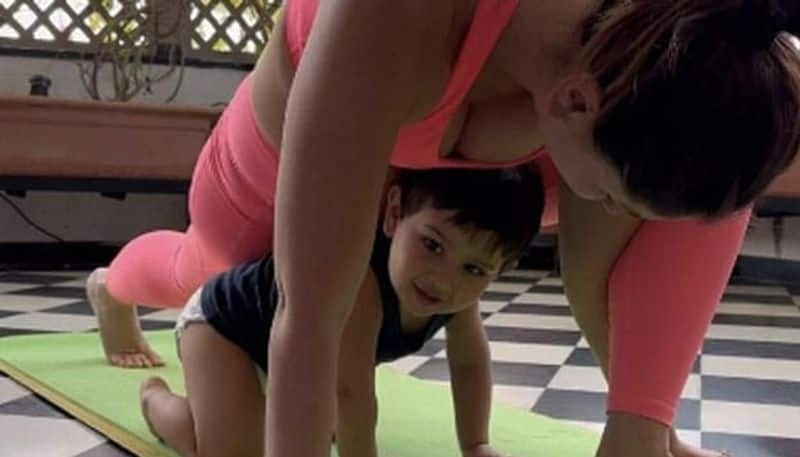 kareena kapoor doing yoga with younger son the cutest video gets huge attention  