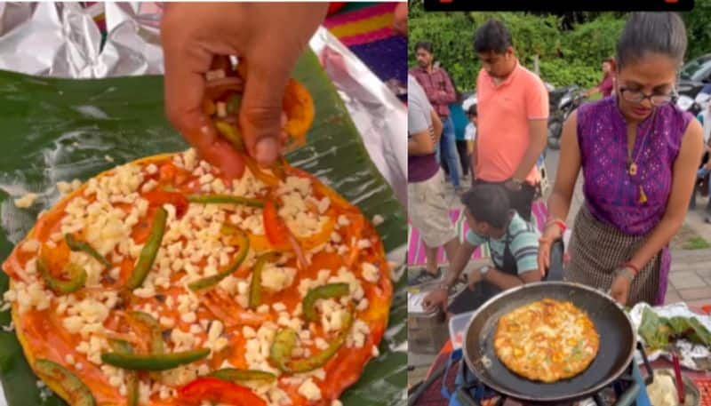 Street Vendor Makes Pizza On Banana Leaves