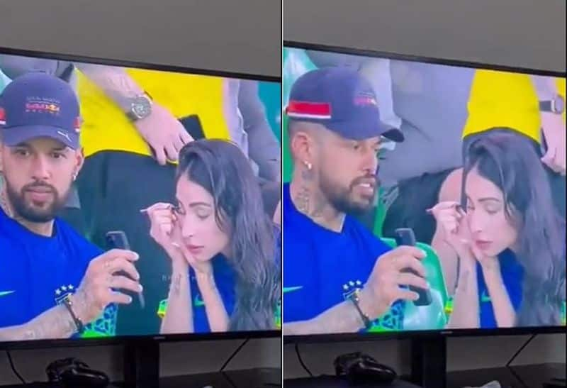 Man help wife for makeup during fifa world cup live match in stadium netizens calls husband of the year ckm