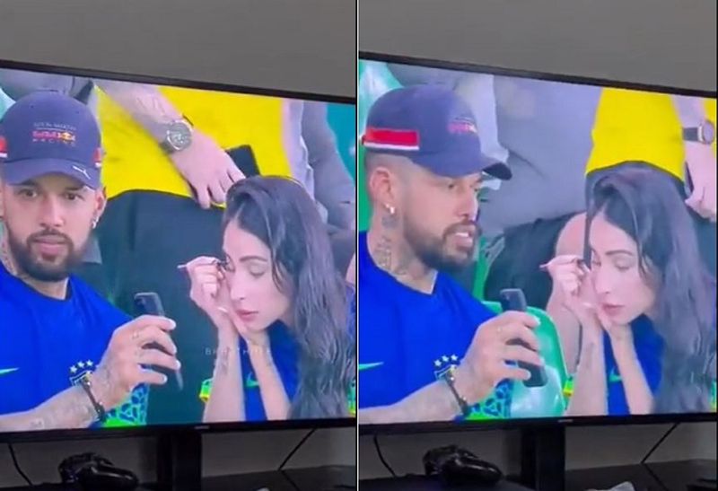 Man help wife for makeup during fifa world cup live match in stadium netizens calls husband of the year ckm