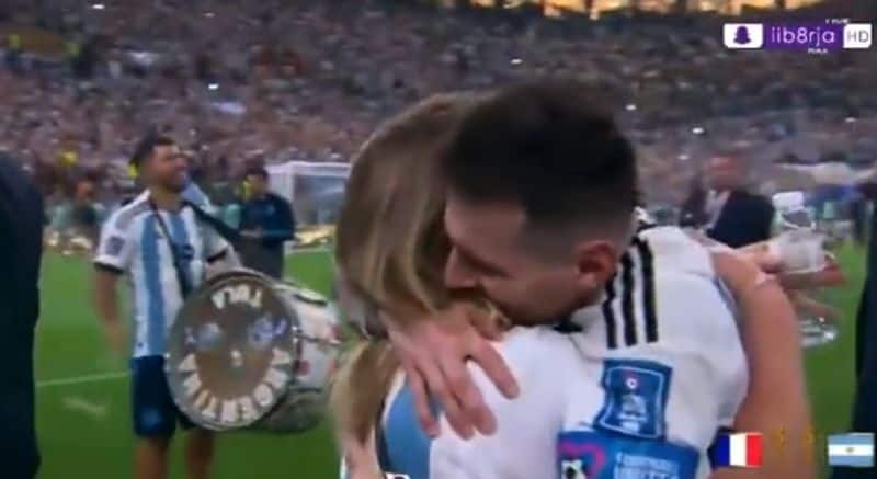 mother comes and hugs him after win, Lionel Messi in tears