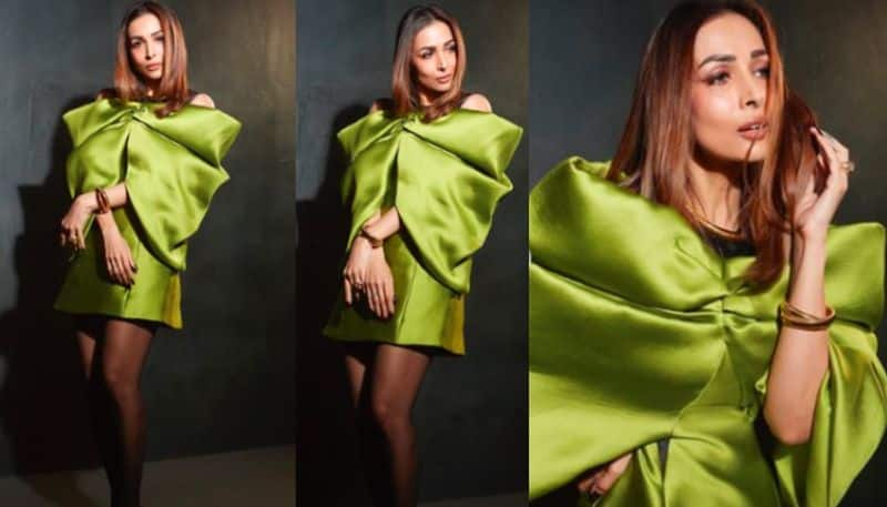 Malaika Arora in green dramatic sleeves dress