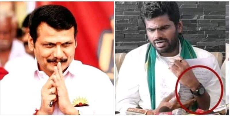 Senthil Balaji criticizes Annamalai for issuing slip for Rabale watch without paying bill