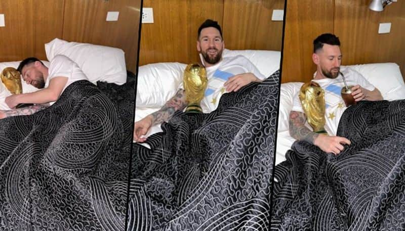 football Sleeping with the beauty! Fans go berserk after Lionel Messi cuddles up with Argentina's World Cup 2022 trophy snt