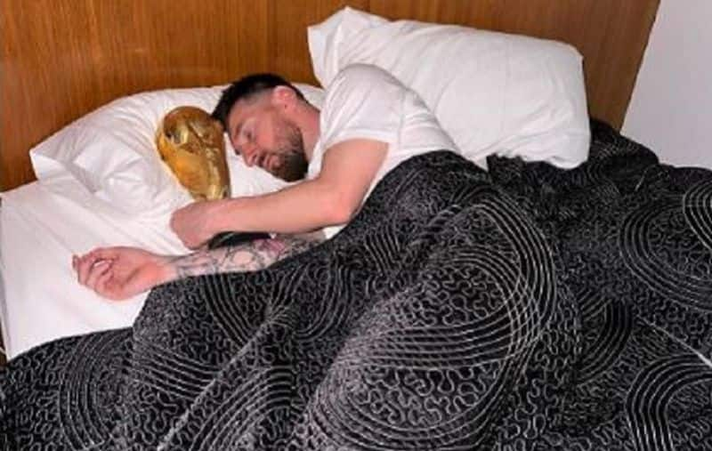 lionel messi drops 2 new pics seen embracing fifa world cup trophy while sleeping ash