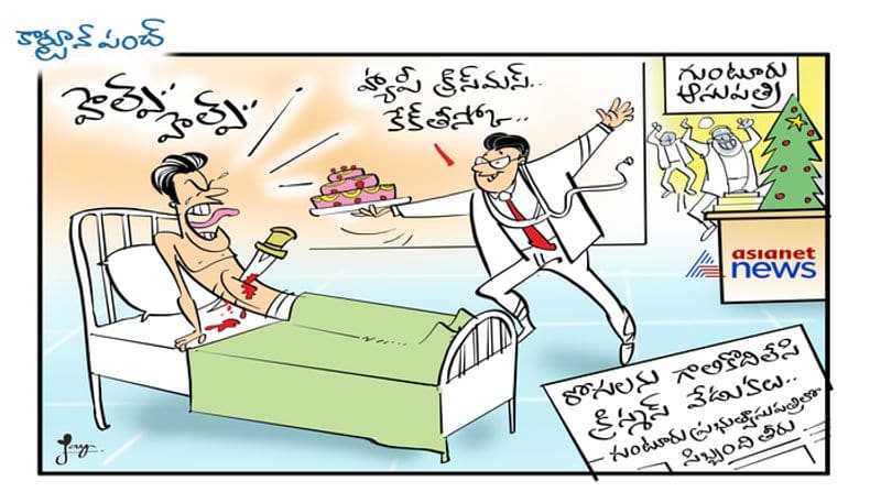 cartoon punch on Christmas celebrations in Guntur govt hospital