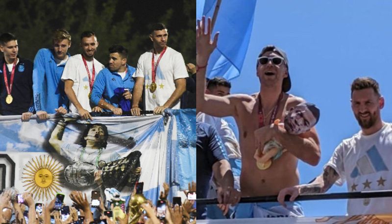 Emiliano Martinez holds baby doll with Kylian Mbappe face in Argentina FIFA World Cup 2022 victory Parade new controversy