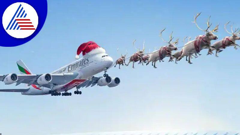 Emirates Christmas post showing Airbus wearing Santa hat Vin