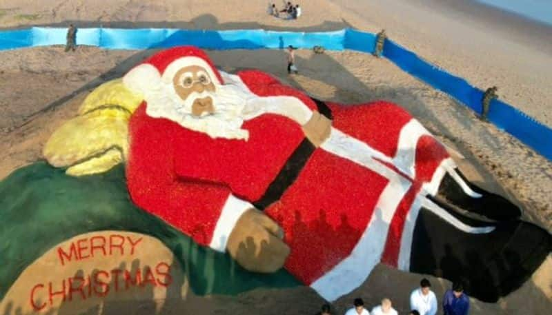 Check out sand artist Sudarsan Pattnaik's giant Santa Claus sculpture