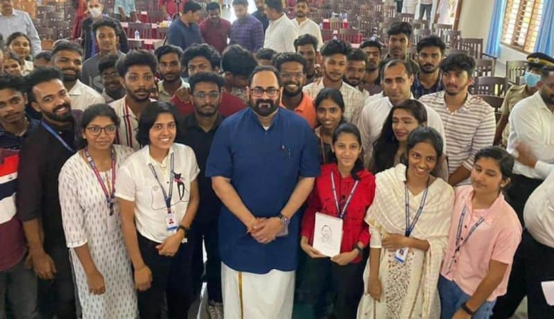 MoS Rajeev Chandrasekhar speaks at the campus of Catholic Bishop House at Thamarassery Kozhikode