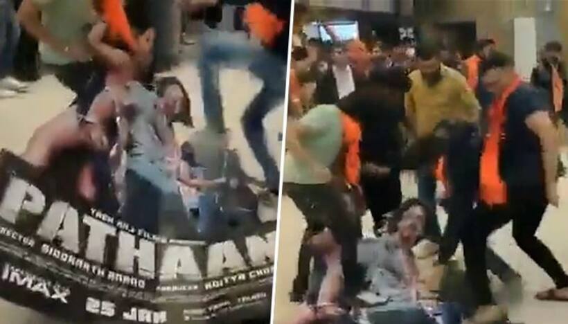 Activists of VHP, Bajrang Dal tear posters of 'Pathaan' at Ahmedabad mall