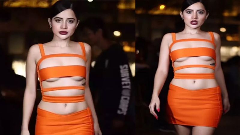 Urfi Javed grooves to Besharam Rang song in a saffron cut out dress