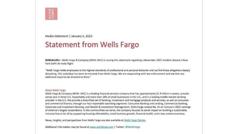 deeply disturbing Wells Fargo sacks Shankar Mishra who urinated on a female co passenger on an Air India flight ckm