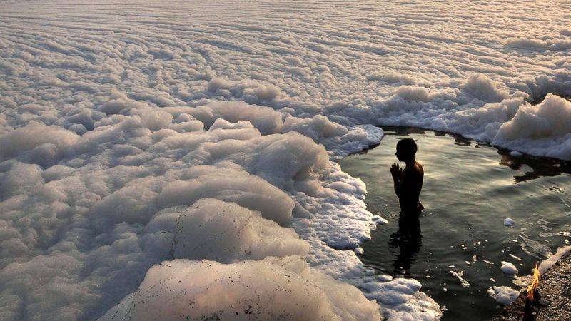 Then Pennai River is fully covered by foam in krishnagiri district because of chemical