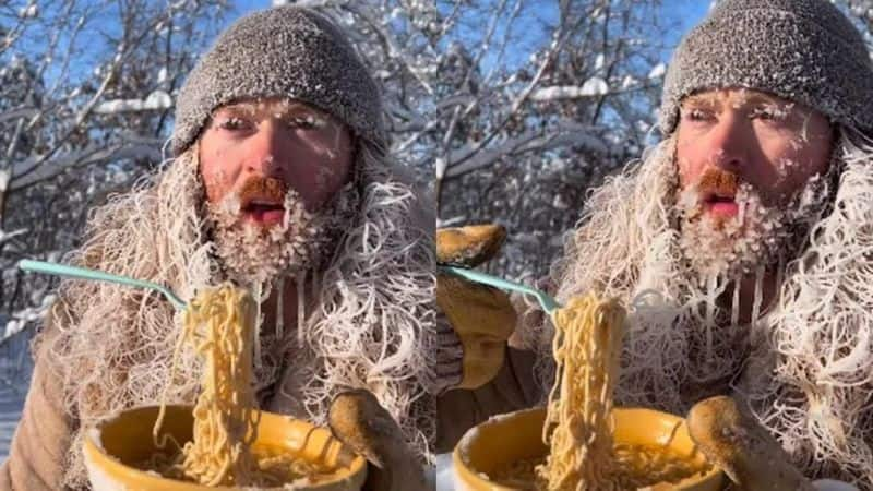 Man tries to eat ramen outdoors in freezing temperature. Viral video shows what happened