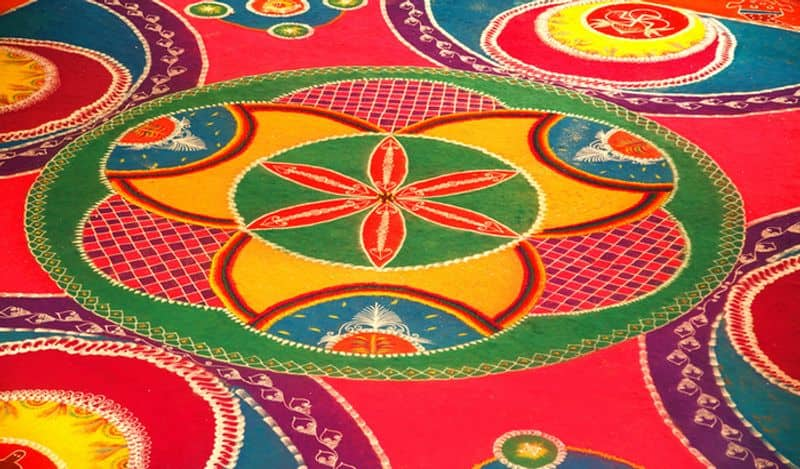 colourful kolams which adorn the houses for pongal 2023