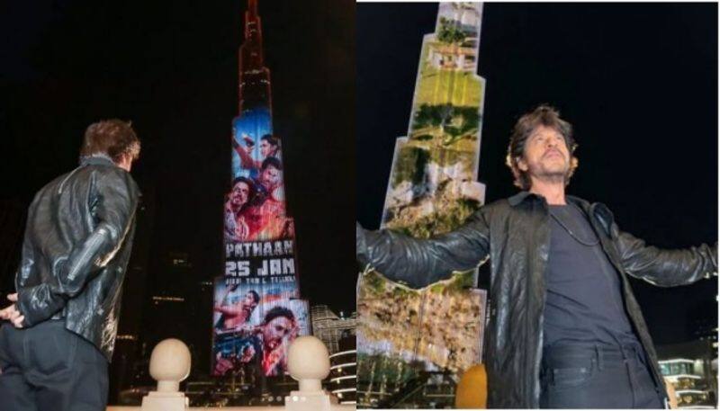 Shah Rukh Khan Watches As Pathaan Trailer on Burj Khalifa in Dubai sgk