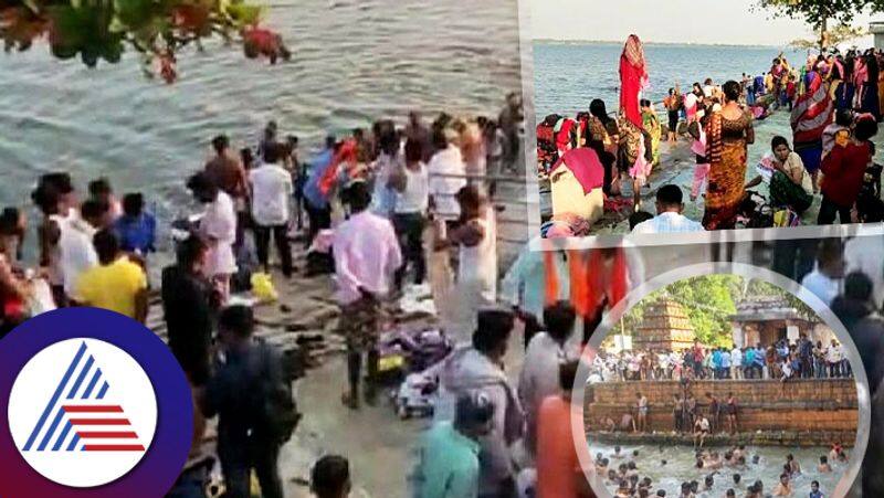 Devotees take punyasnan in Koodalasangama Badami Mahakoot on account of Makar Sankranti 2023 skr