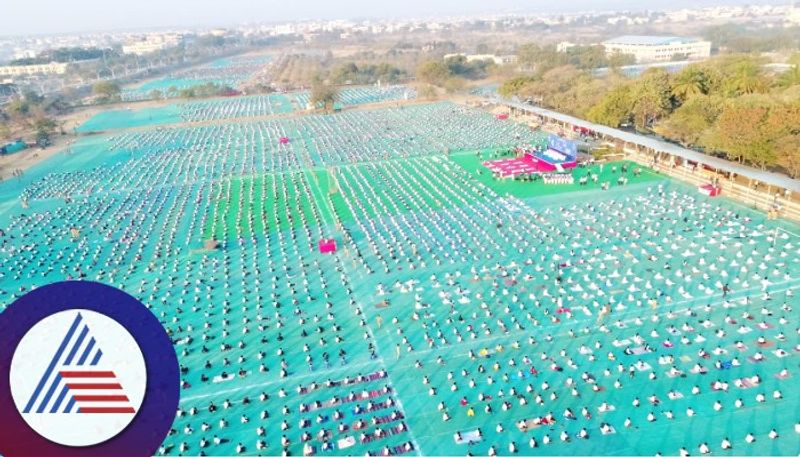 Vijayapura Muslim female students doing yoga wearing hijab sat