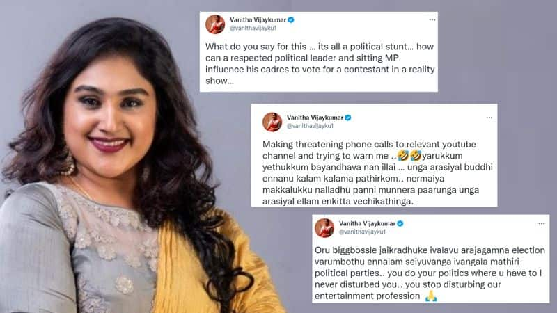 Political party threatens vanitha vijayakumar for opposing biggboss contestant vikraman